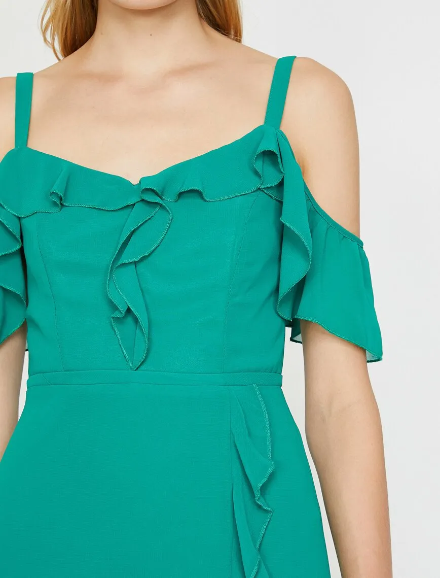 15176 Green Ruffle Slit Dress
