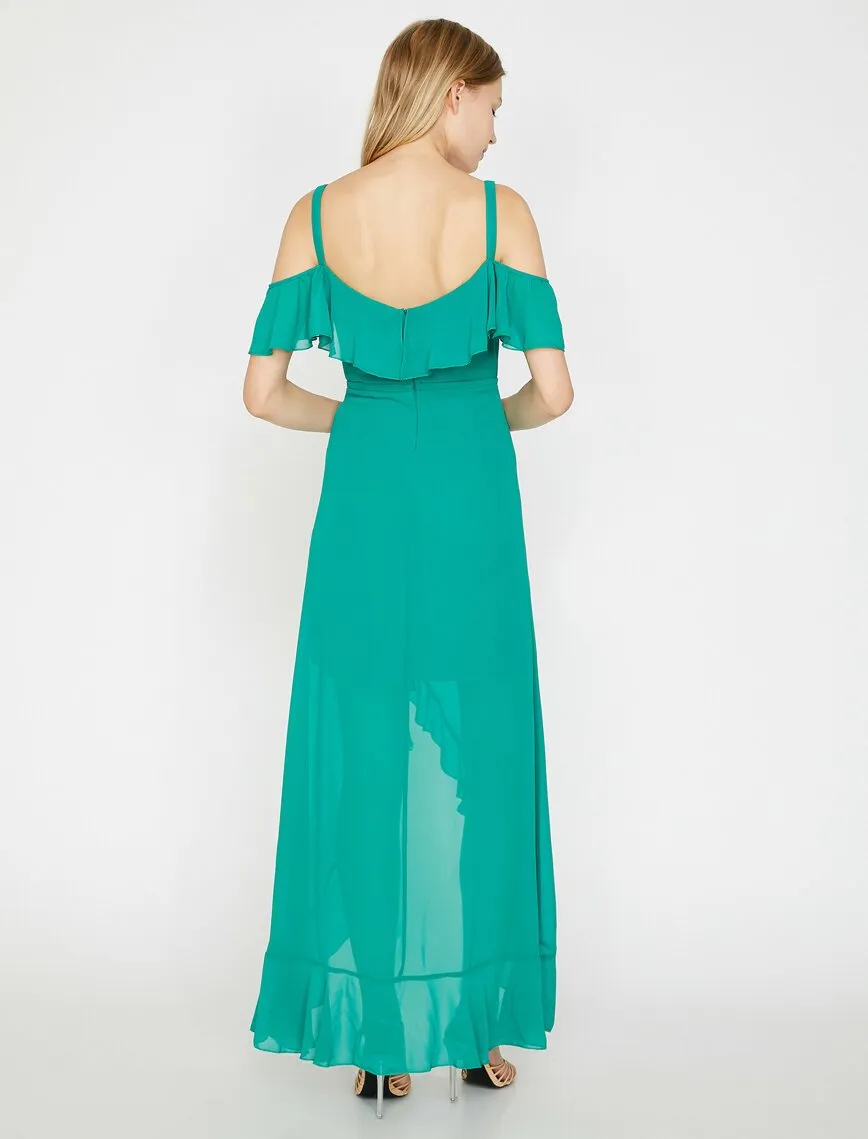 15176 Green Ruffle Slit Dress