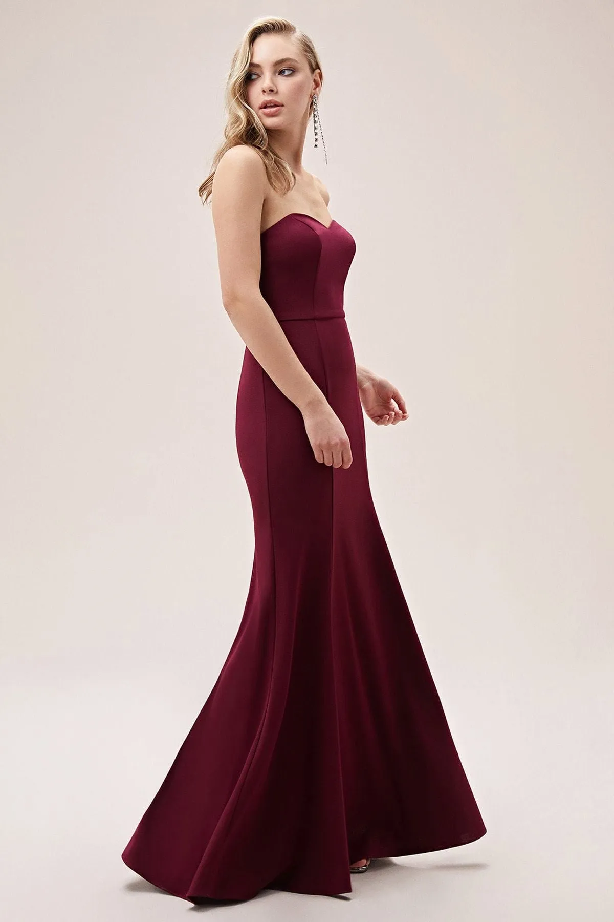 16450 Burgundy Strapless Mermaid Dress