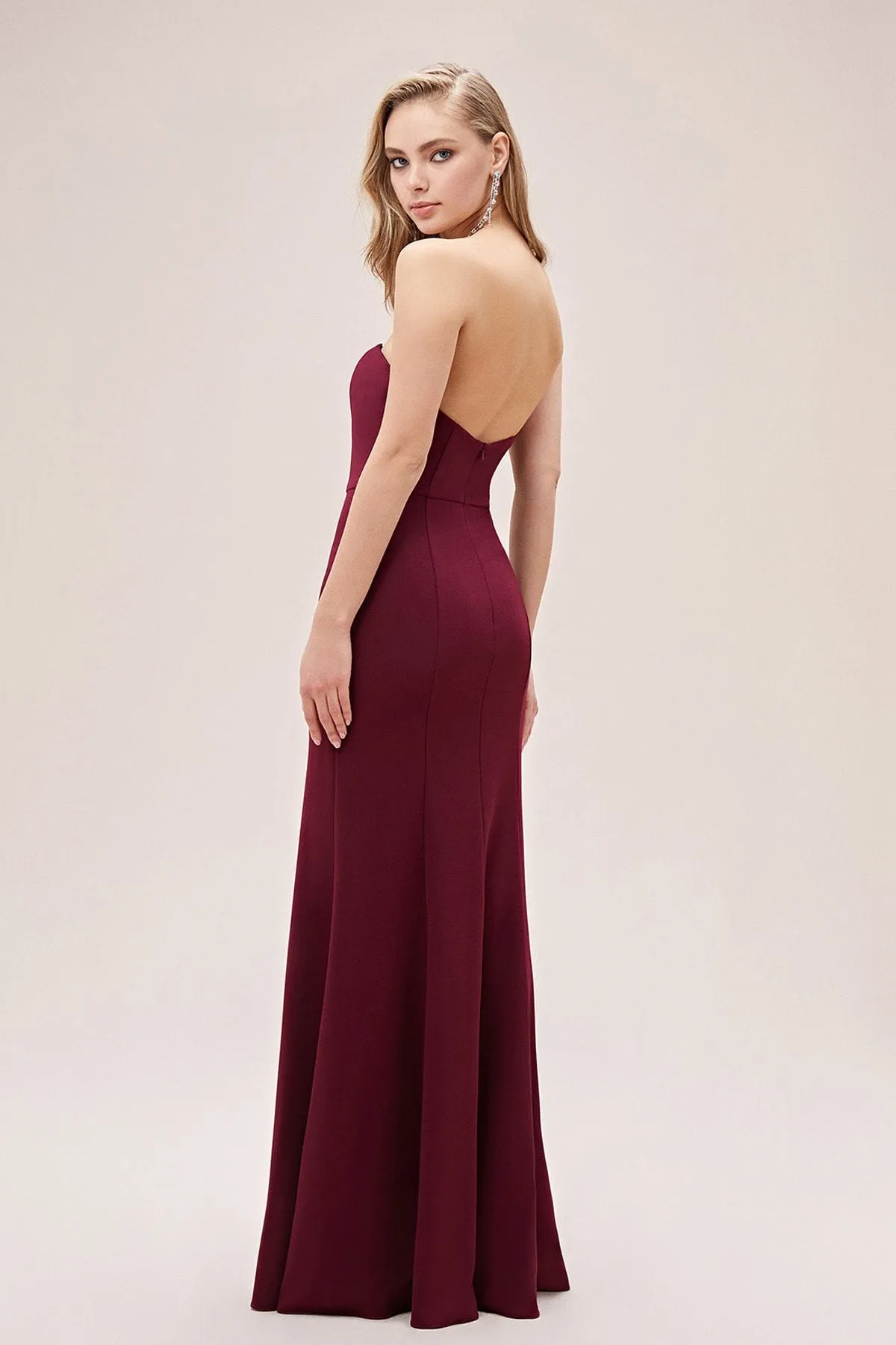 16450 Burgundy Strapless Mermaid Dress