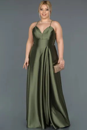 16568 Olive Green Cross Strap Satin Dress