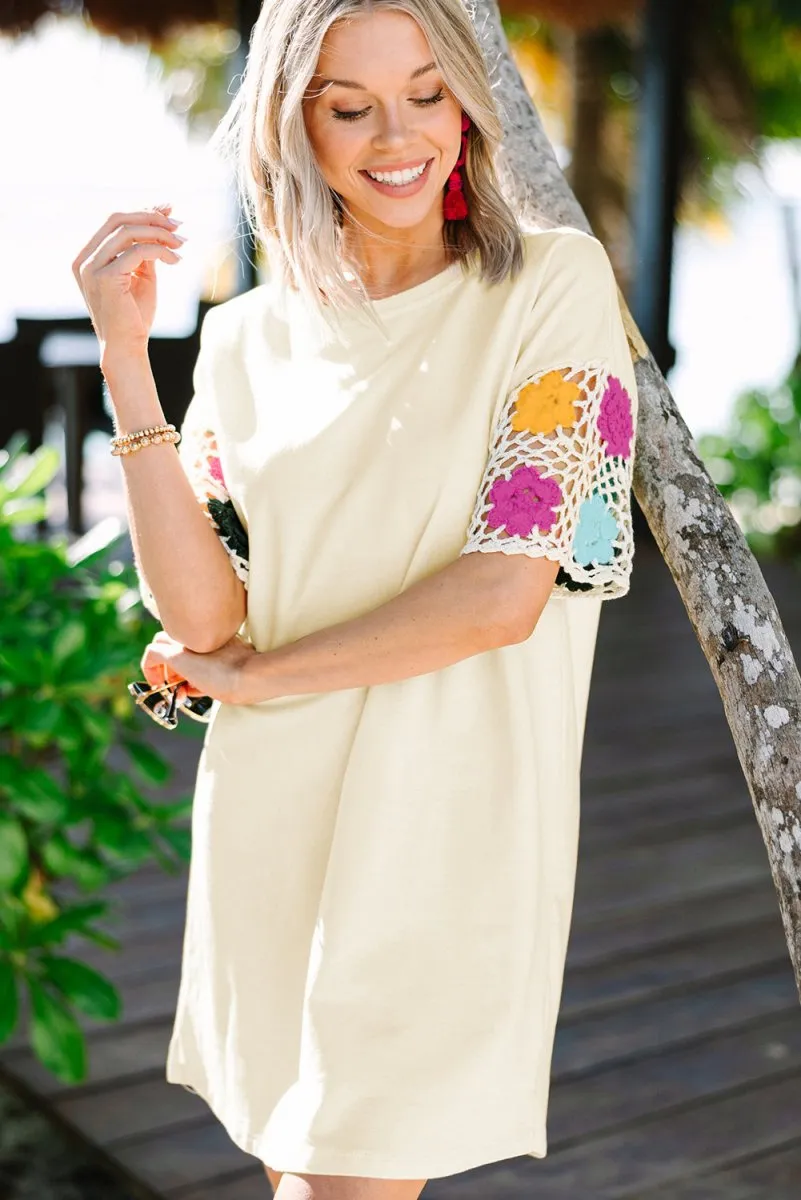 Ashley Floral Crochet Splicing T Shirt Dress