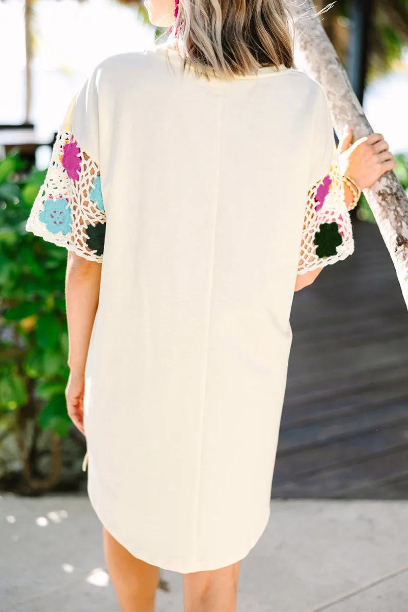 Ashley Floral Crochet Splicing T Shirt Dress