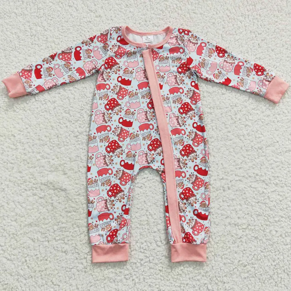 Baby Girls Romper Christmas Cups Zip Rompers LR0294