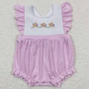 Baby Infant Girls Romper Easter Purple Rabbits Flutter Sleeve Rompers SR0620