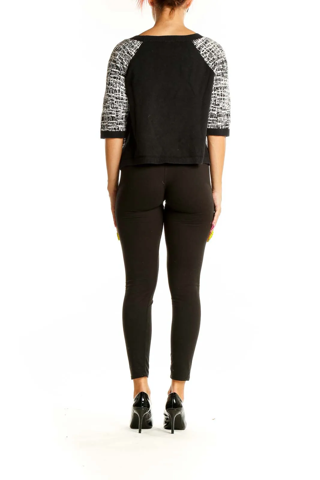 Black and White Textured Crop Sweater