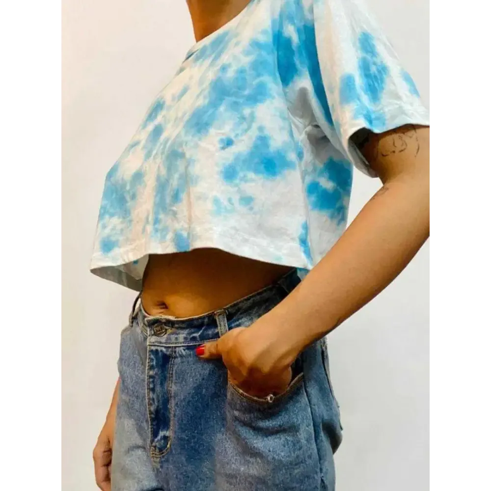 Blue Dots Tie Dye Cotton Crop Top