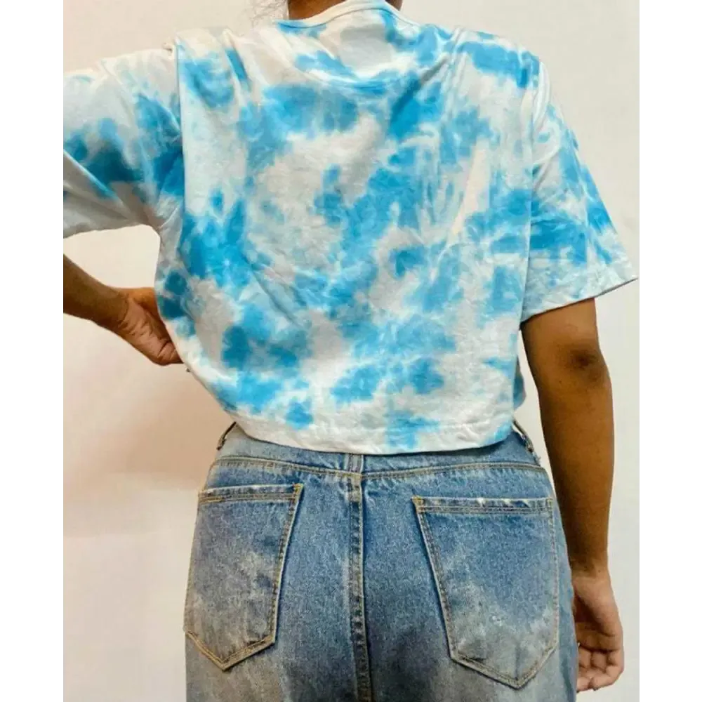 Blue Dots Tie Dye Cotton Crop Top