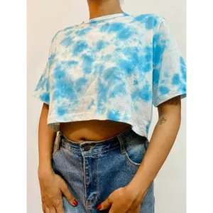 Blue Dots Tie Dye Cotton Crop Top