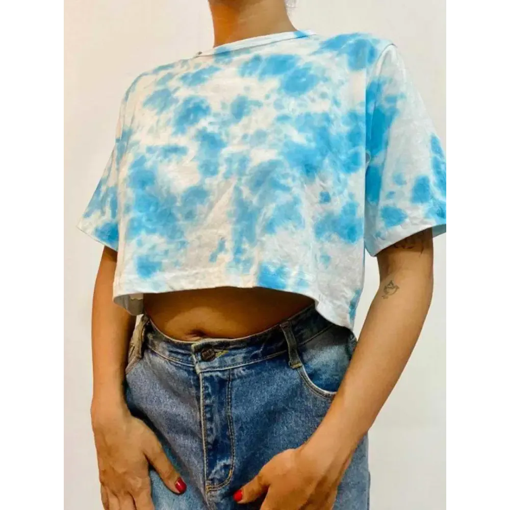 Blue Dots Tie Dye Cotton Crop Top