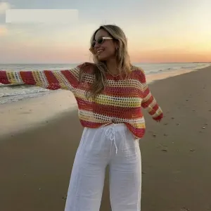 Boho Beauty Striped Crochet Sweater for Sunny Days