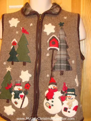 Brown Corny Ugly Christmas Sweater Vest with Plaid Collar