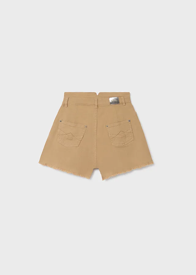 Camel Denim Fray Shorts