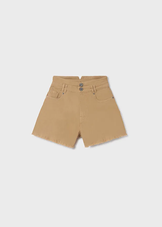 Camel Denim Fray Shorts