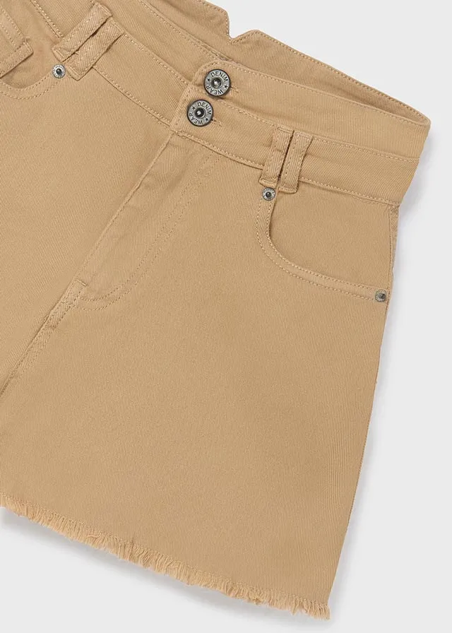 Camel Denim Fray Shorts