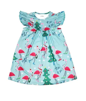 Christmas Flamingo Milk Silk Flutter Dress
