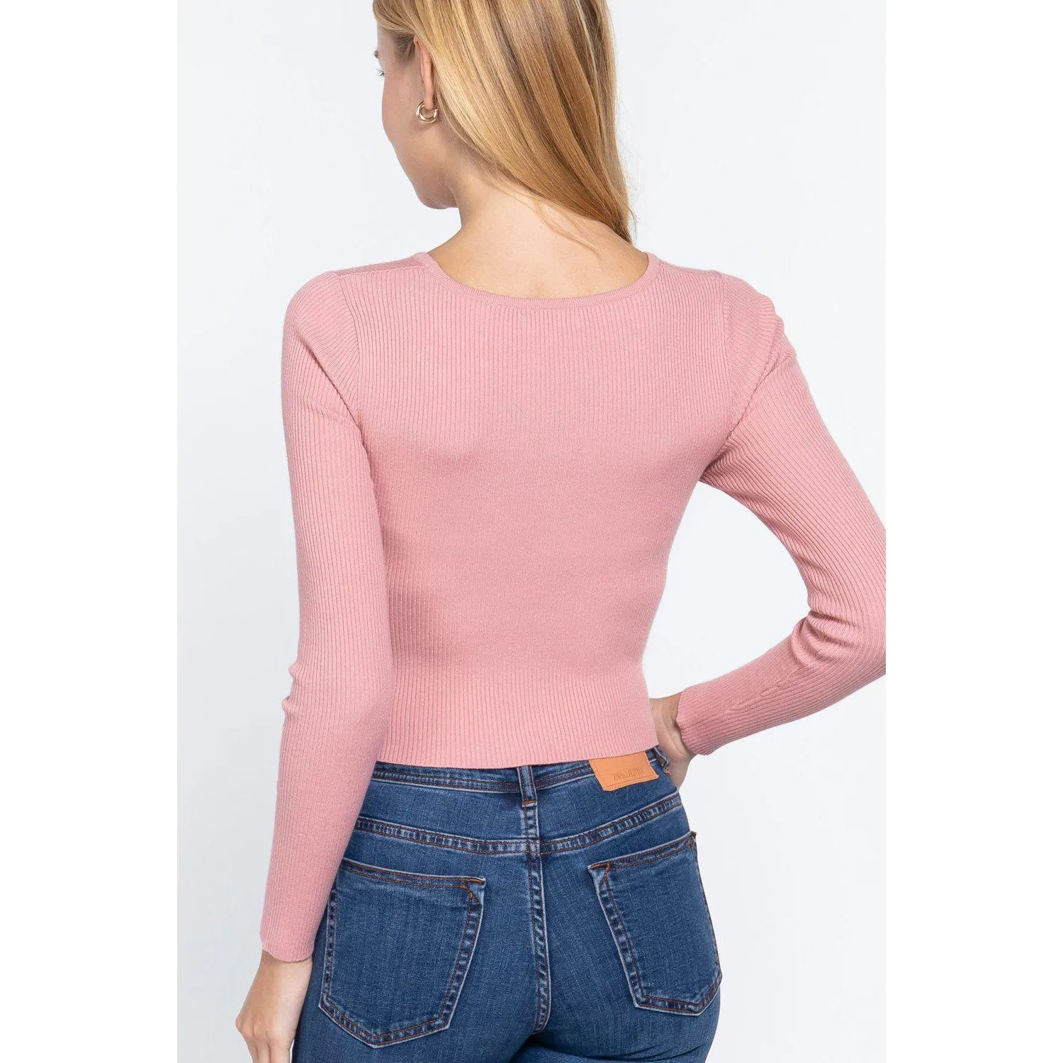 Crew Neck Knotted Crop Sweater
