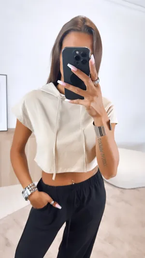 crop Sweater mit Kapuze, ohne Ärmel / beige Art. 6919