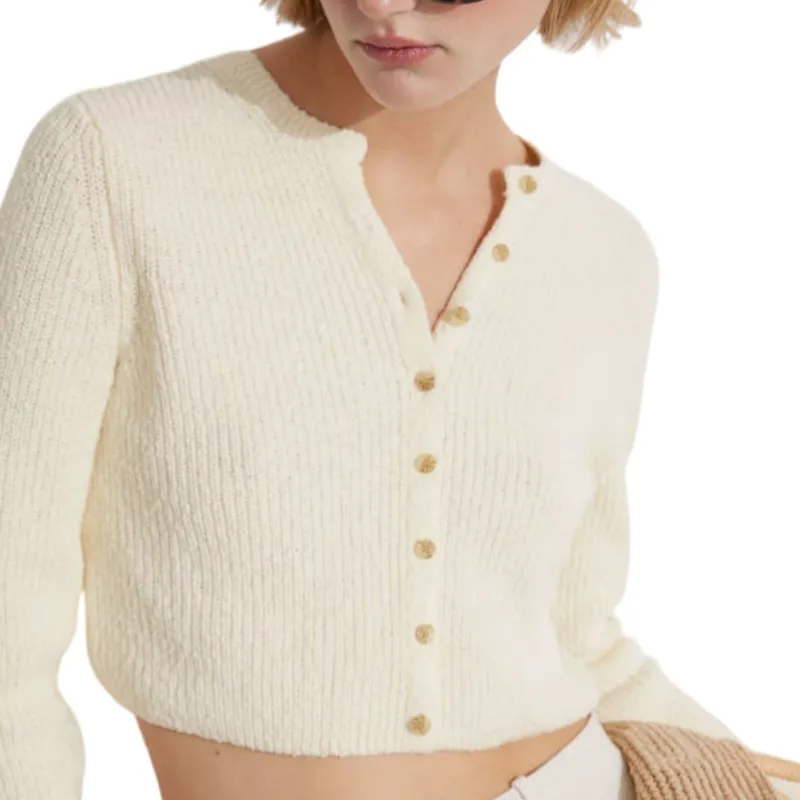 Custom Woman Wool Blend Ribbed Crop Top Cardigan - OEM/ODM Knit Sweater Manufacturer