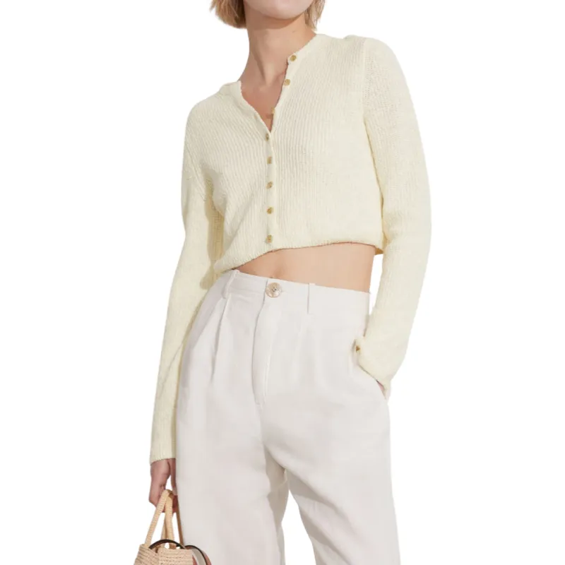 Custom Woman Wool Blend Ribbed Crop Top Cardigan - OEM/ODM Knit Sweater Manufacturer