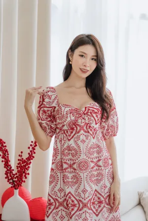 Deliya Broderie Knot Babydoll Dress - Red