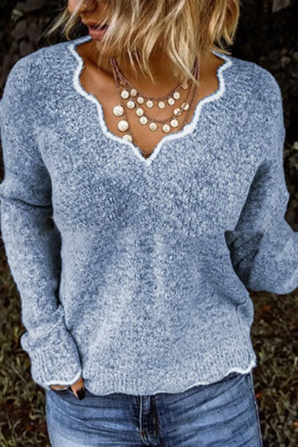 Dunnmall Fashion V Neck knitted Pullover
