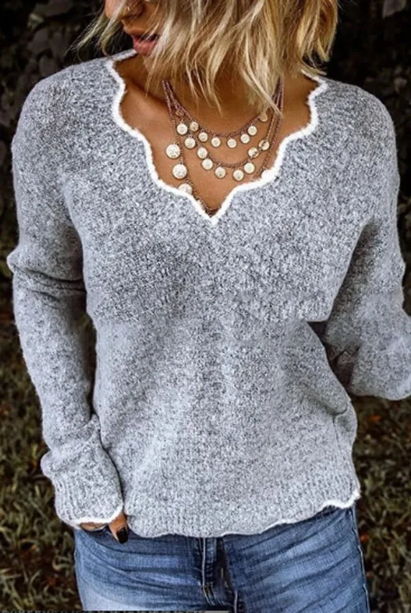Dunnmall Fashion V Neck knitted Pullover