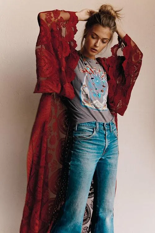 Dunnmall Love Always Remains Embroidery Kimono
