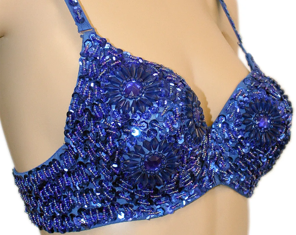 Exotic Floral Embellished Sequin Bra Top, Belly Dance, Halloween Costume