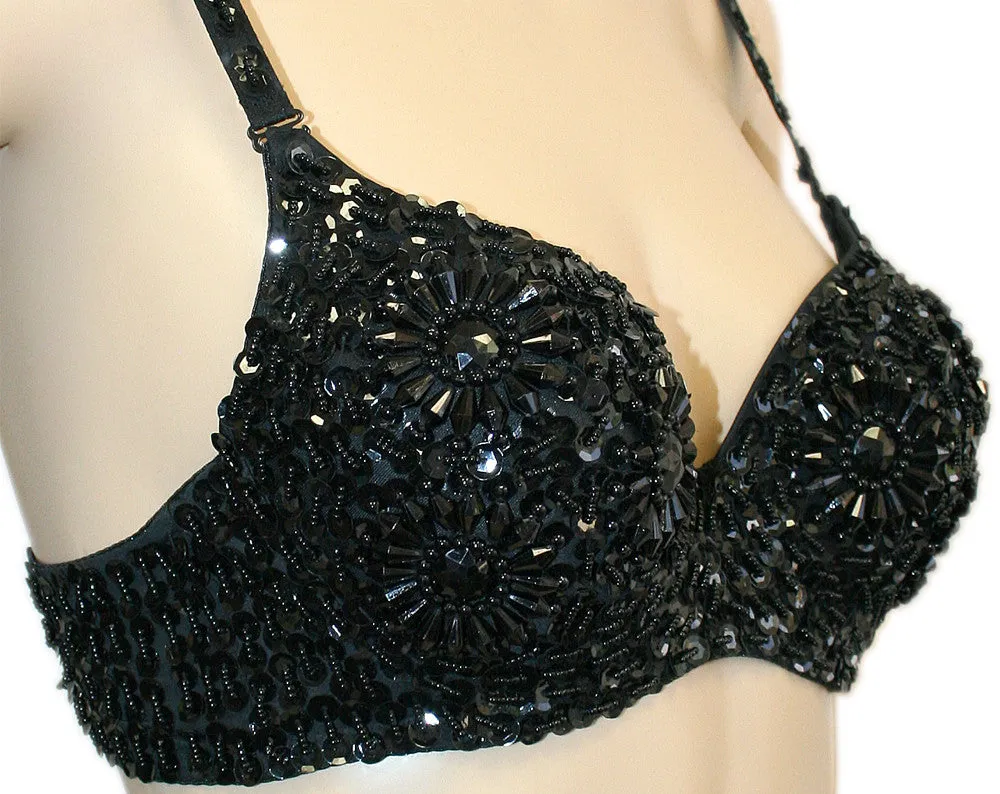 Exotic Floral Embellished Sequin Bra Top, Belly Dance, Halloween Costume