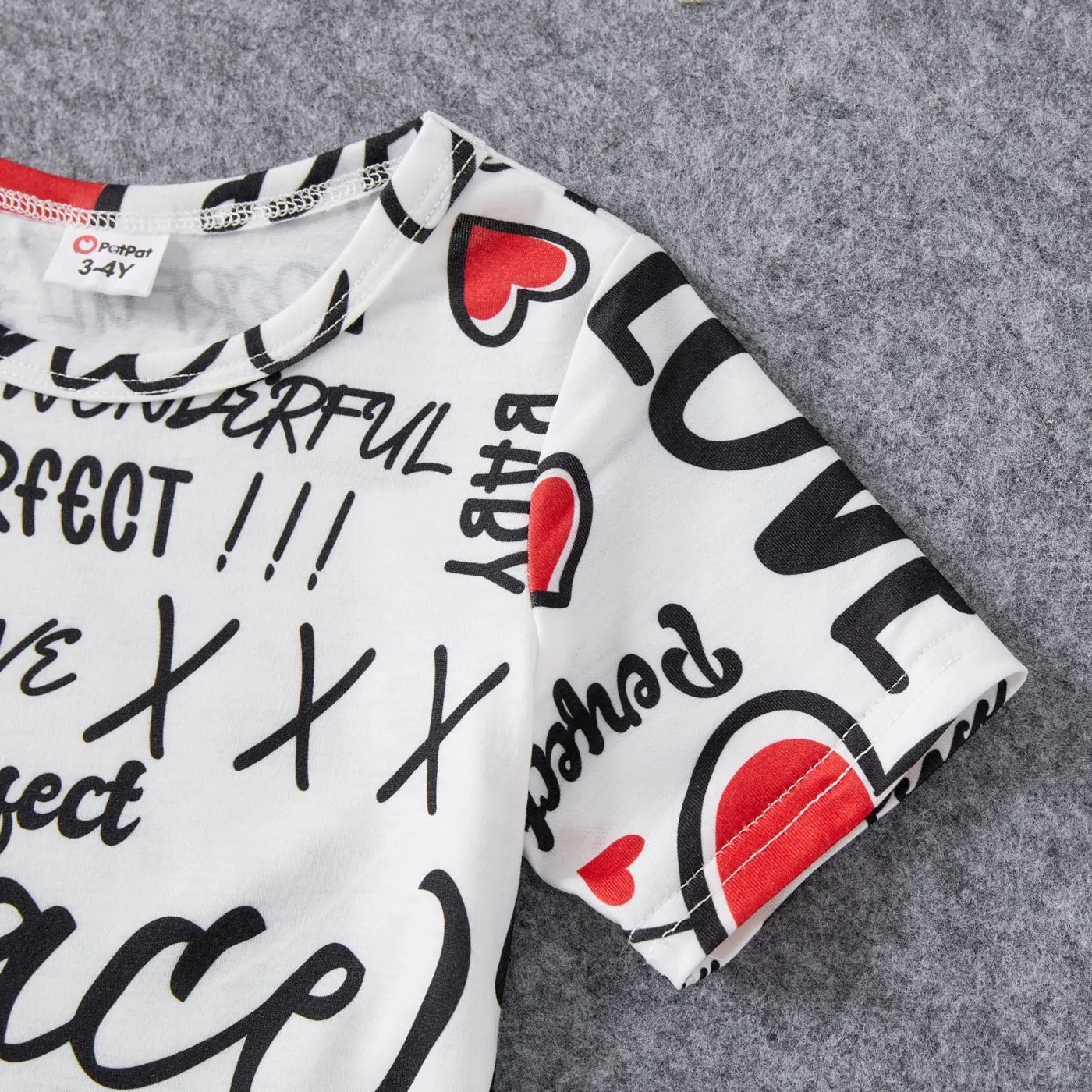 Family Matching Allover Heart & Letter Print Twist Knot Bodycon Dresses and Short-sleeve Striped T-shirts Sets