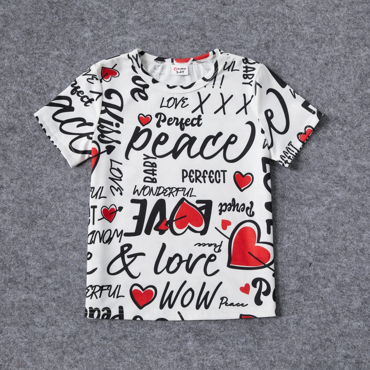 Family Matching Allover Heart & Letter Print Twist Knot Bodycon Dresses and Short-sleeve Striped T-shirts Sets