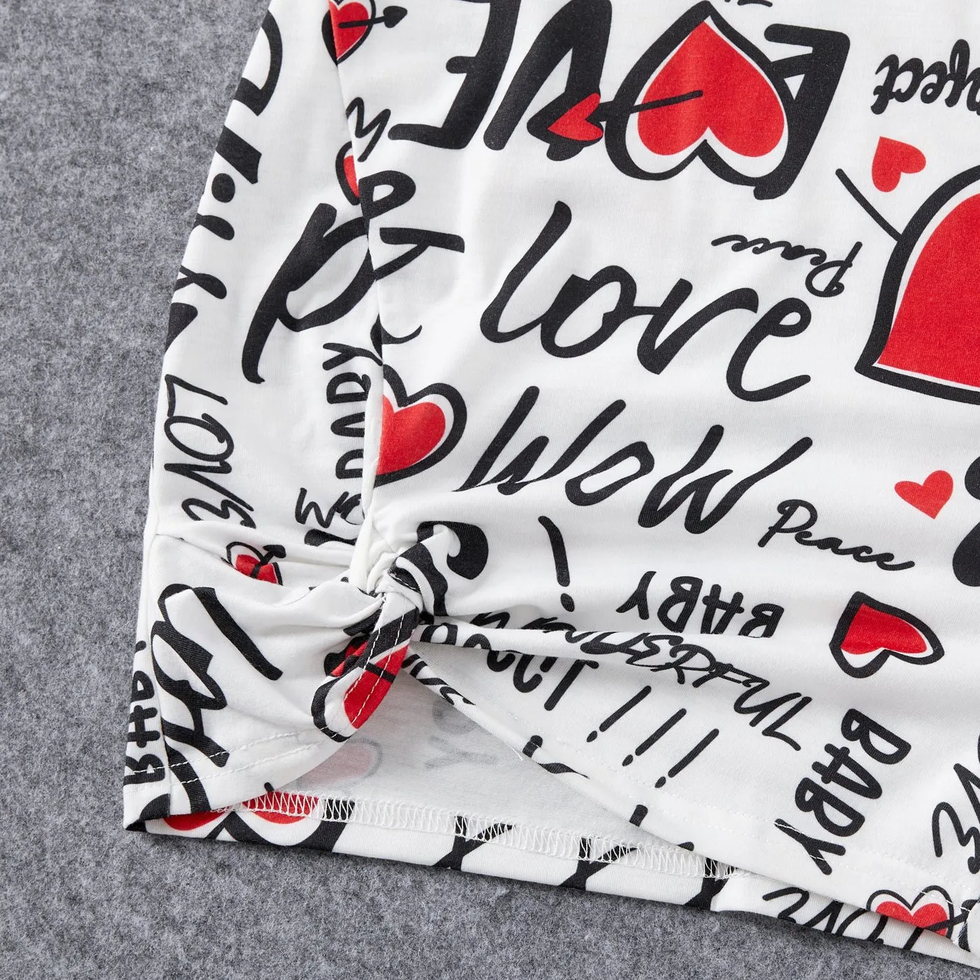 Family Matching Allover Heart & Letter Print Twist Knot Bodycon Dresses and Short-sleeve Striped T-shirts Sets