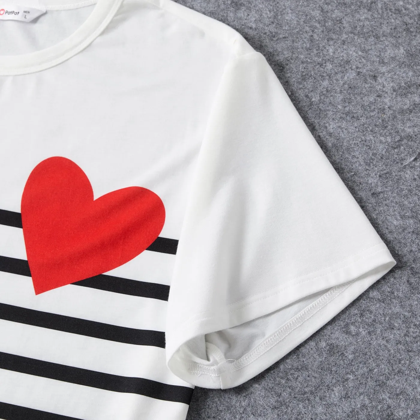 Family Matching Allover Heart & Letter Print Twist Knot Bodycon Dresses and Short-sleeve Striped T-shirts Sets