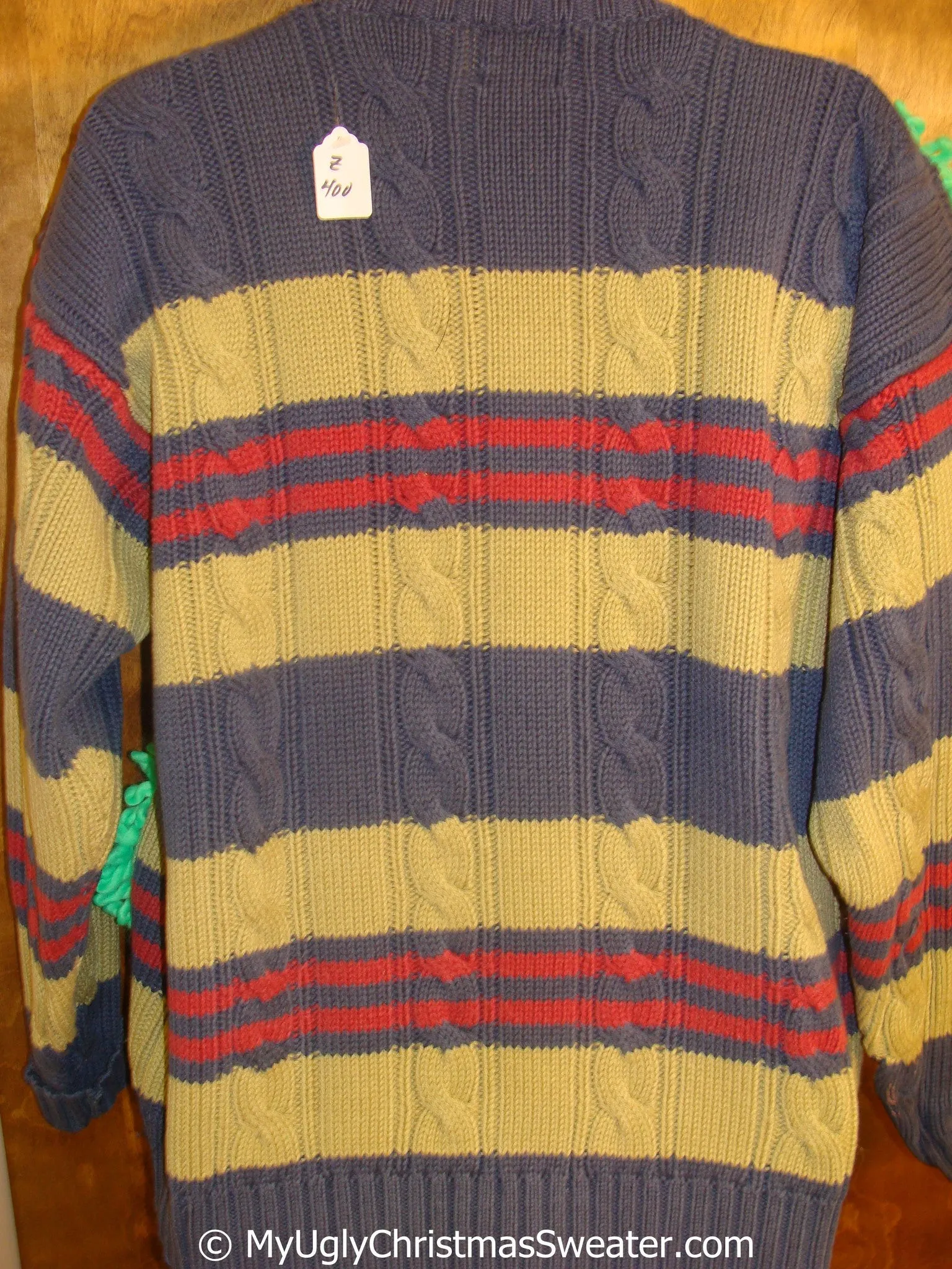 Funny Striped Ugly Christmas Sweater with Oversized Tree