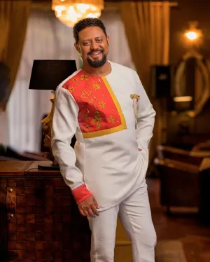 Golden Threads of Tradition: Simple Red Habesha Men's Shirt in Pisi Fabric