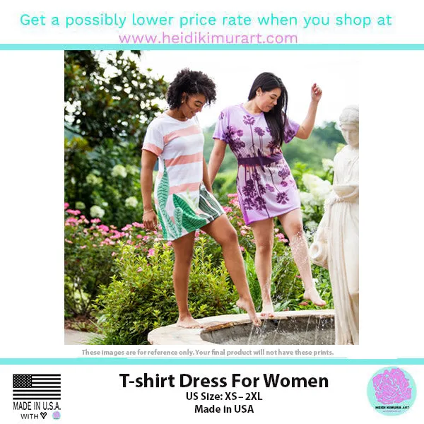 Gray Tiger Striped T-Shirt Dress, Animal Print Crew Neck Long Tee Shirt Dress - Made in USA