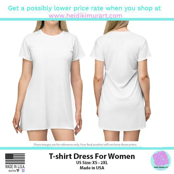 Gray Tiger Striped T-Shirt Dress, Animal Print Crew Neck Long Tee Shirt Dress - Made in USA