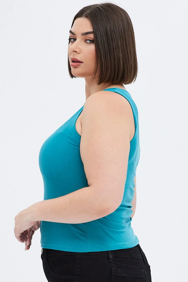 Green Tank Top Double Layer Square Neck