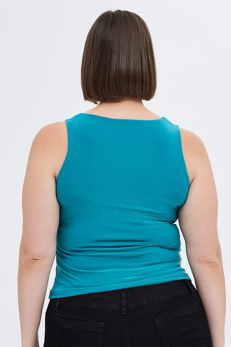 Green Tank Top Double Layer Square Neck