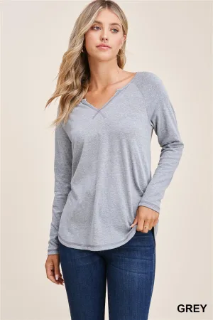 Grey Split Neck Top