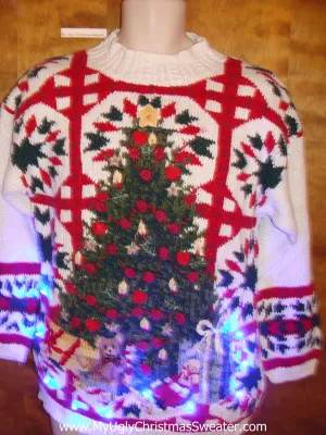 Horrible Tacky Light Up Ugly Xmas Sweater with Tree