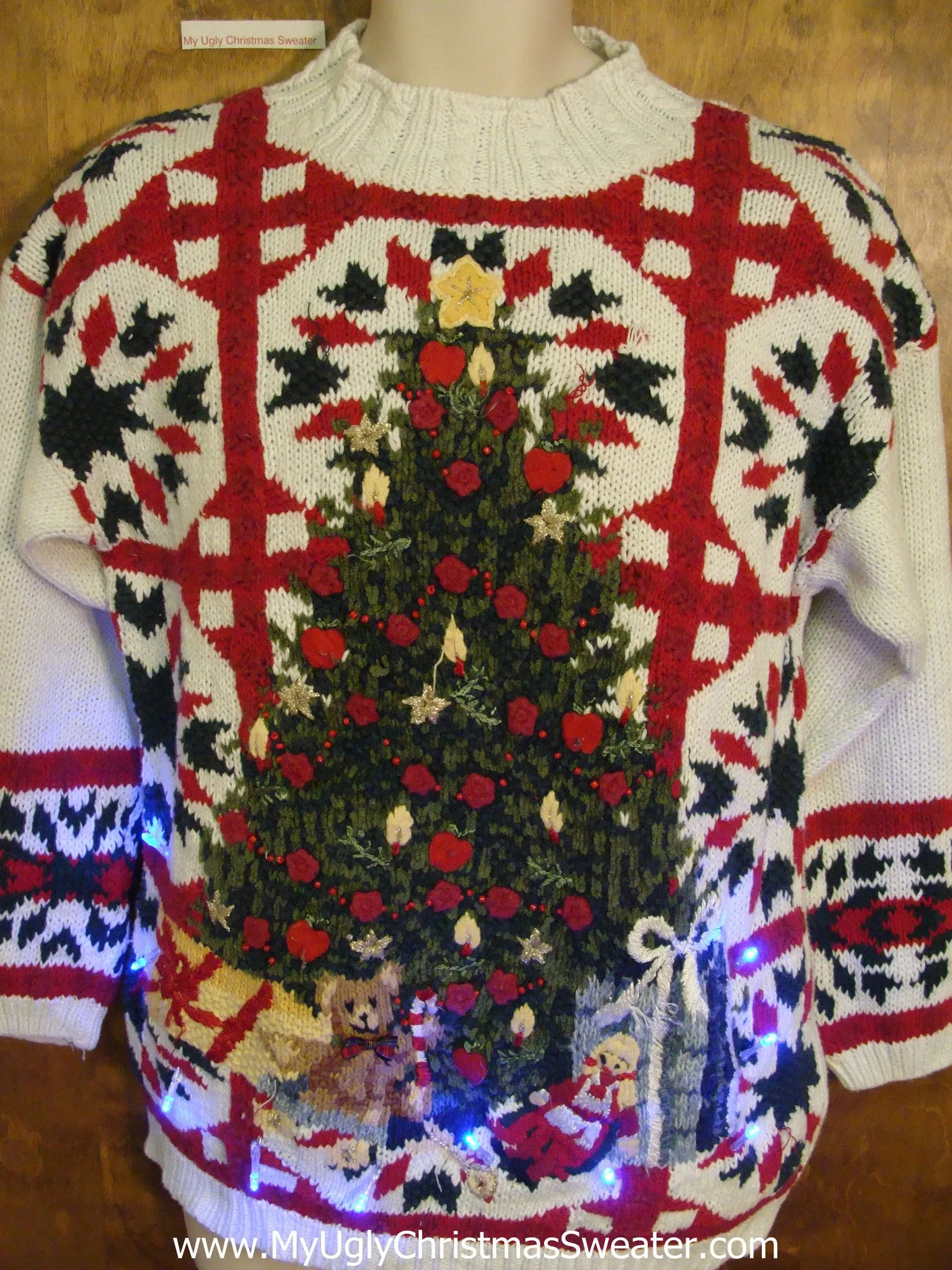 Horrible Tacky Light Up Ugly Xmas Sweater with Tree