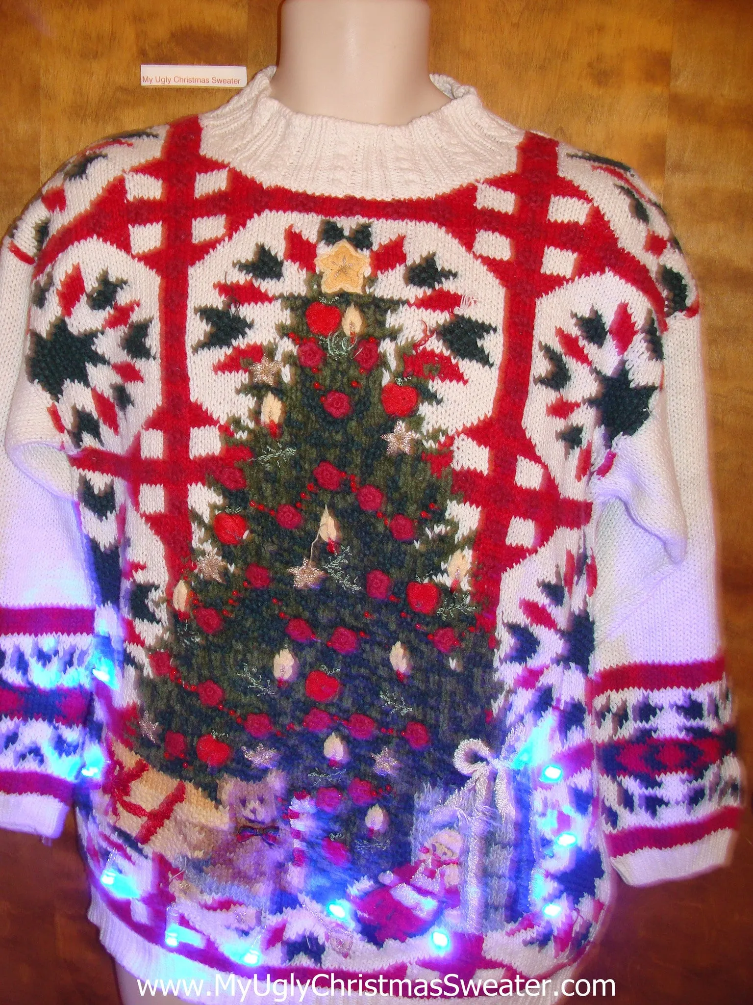 Horrible Tacky Light Up Ugly Xmas Sweater with Tree