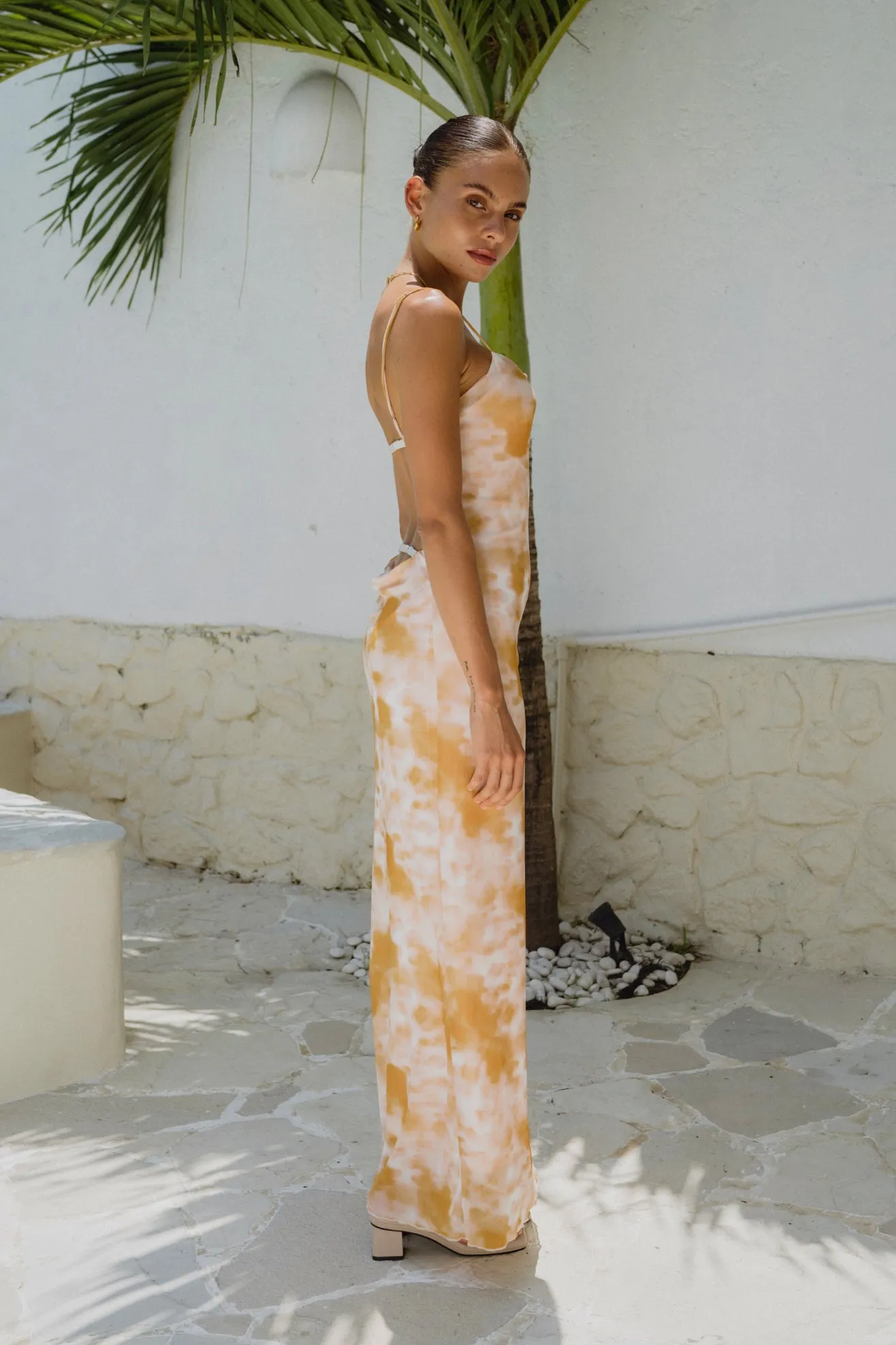 Isabela Yellow Tie Dye Abstract Maxi Dress