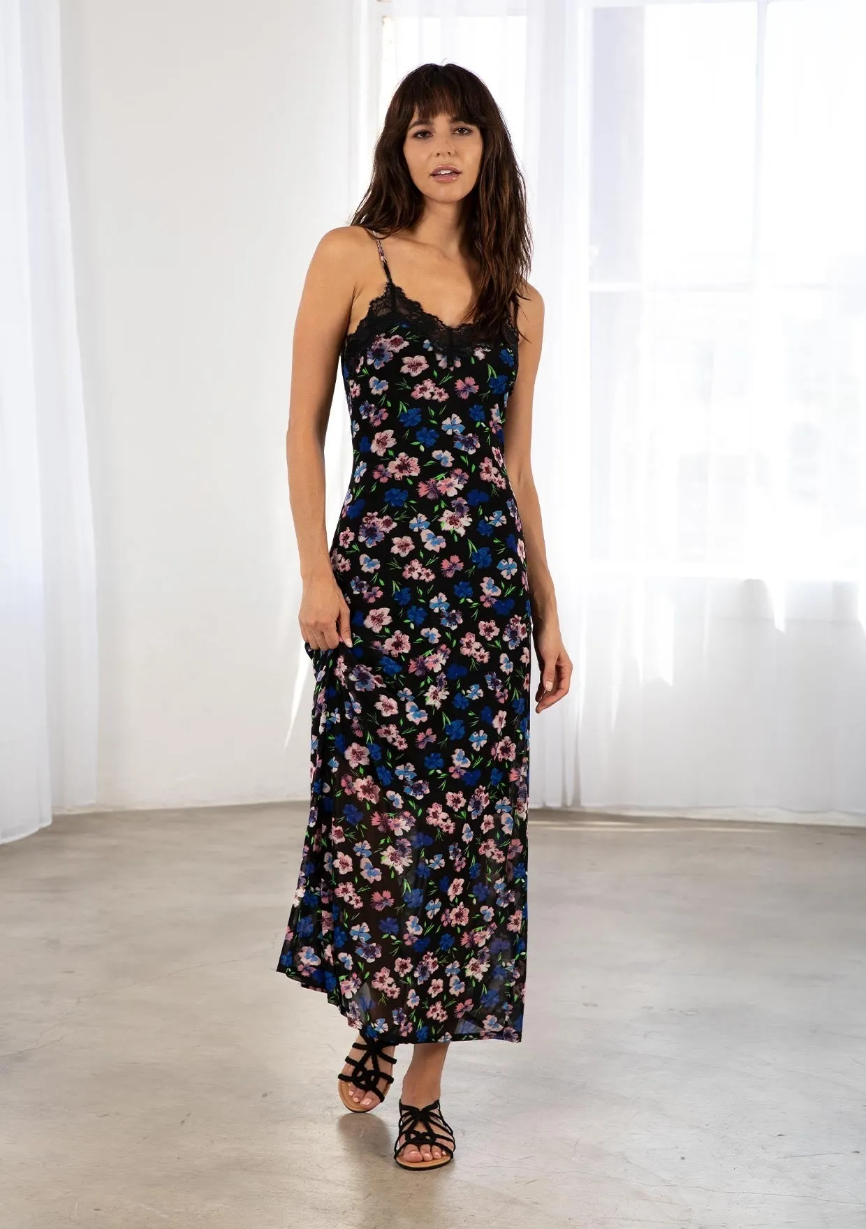 Jada Sheer Mesh Floral Print Maxi Dress