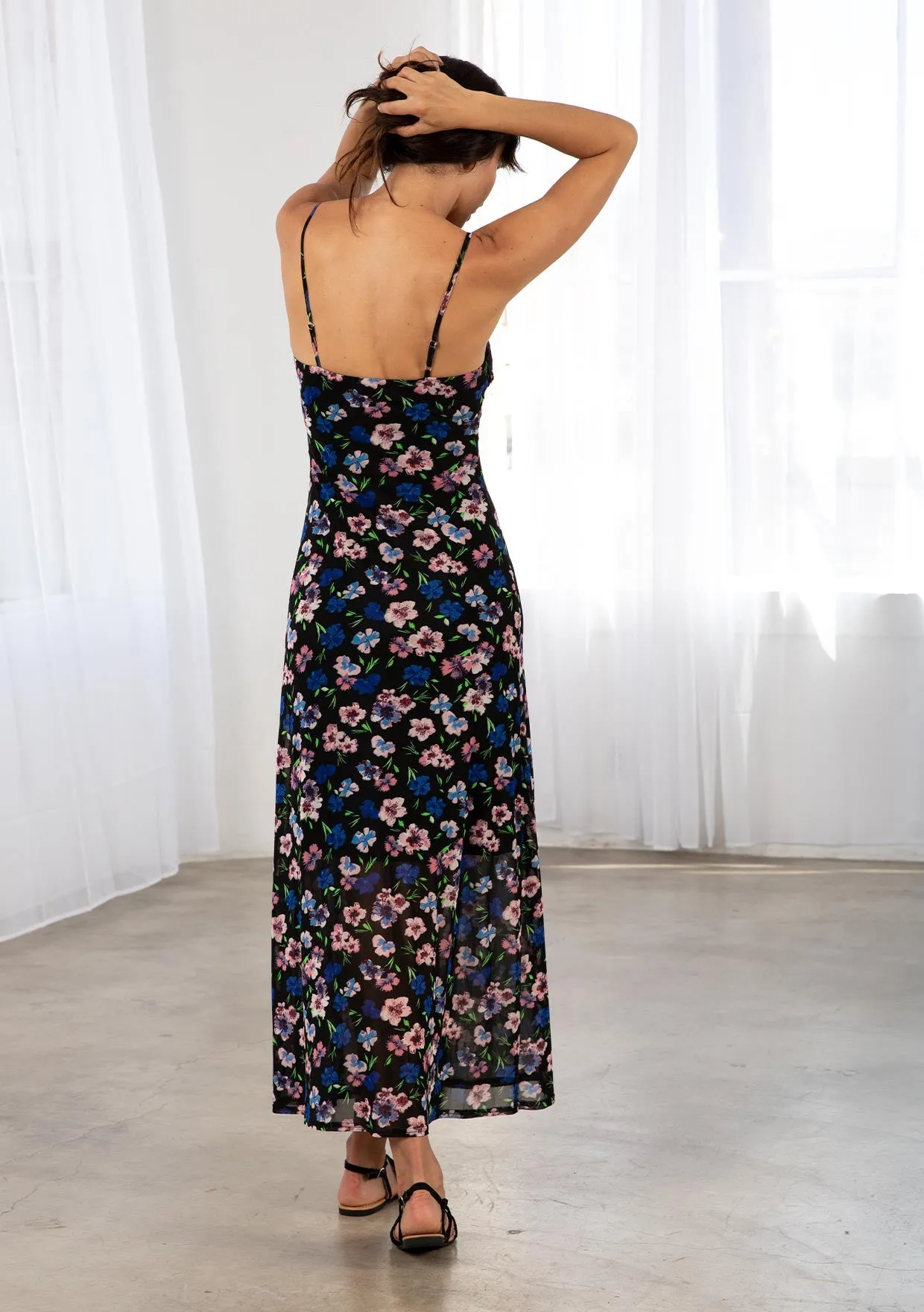 Jada Sheer Mesh Floral Print Maxi Dress