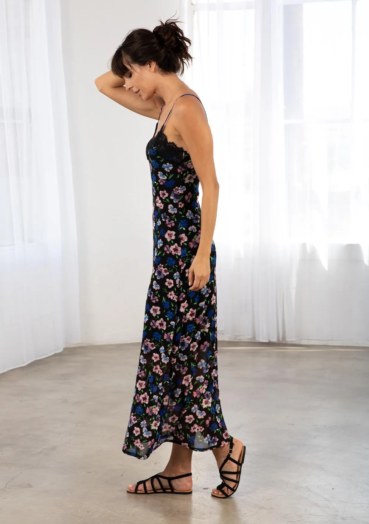Jada Sheer Mesh Floral Print Maxi Dress