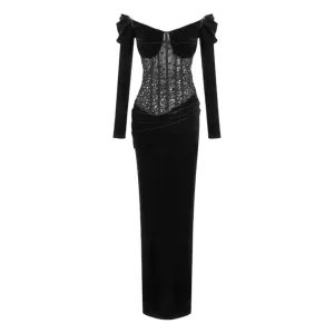 KARA Black Beaded  Off Shoulder Maxi Dress