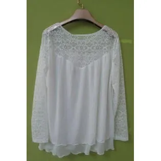Ketty More Women Round Flower Lace Long Sleeves Blouse-KMWSB849